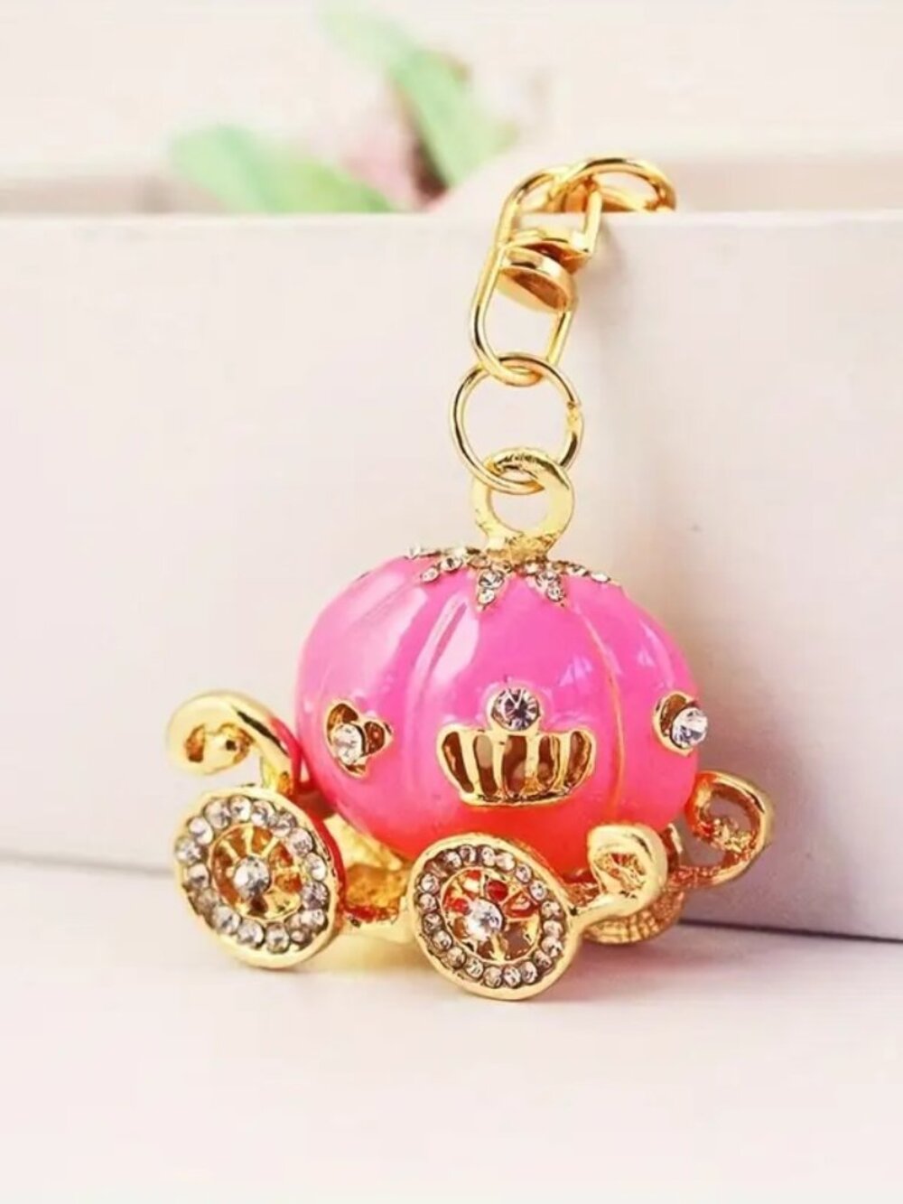 Bedazzled Cinderella. Pumpkin carraige Hot Pink w charms and crowns